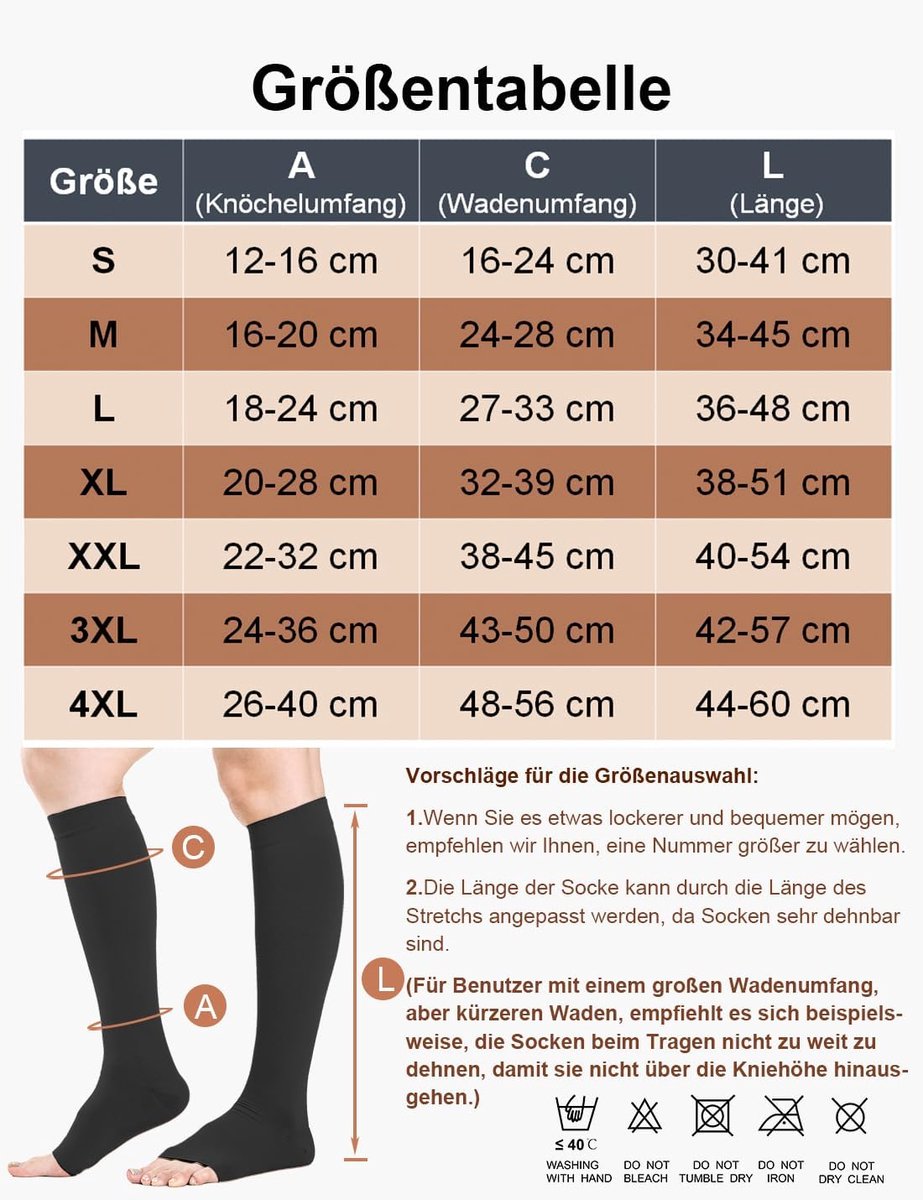 Kousen Drukklasse 2 (20-30 mmHg) Damen & Herren - Steunkous bij Spataderen, Ideaal voor Vliegreis tegen Trombose - Offene Teen, Ademend - Compression Socks
