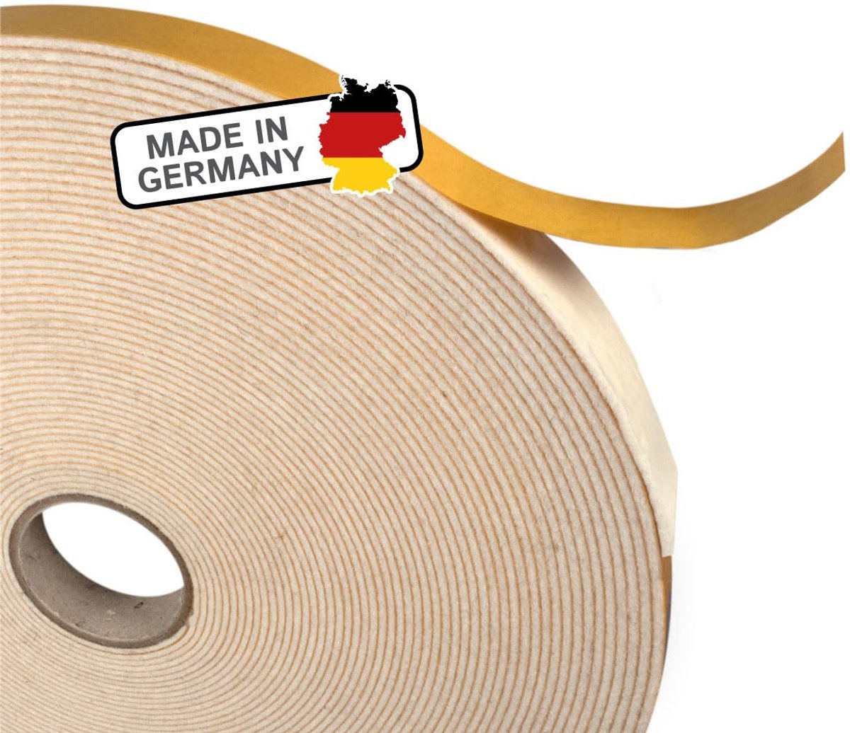 Felt Store Viltband, zelfklevend, 20 mm breed, 1,5 mm dik, 5 m lang, wit, veelzijdige viltstrip, ideaal als afdichtingstape voor ramen en deuren of als klapbescherming