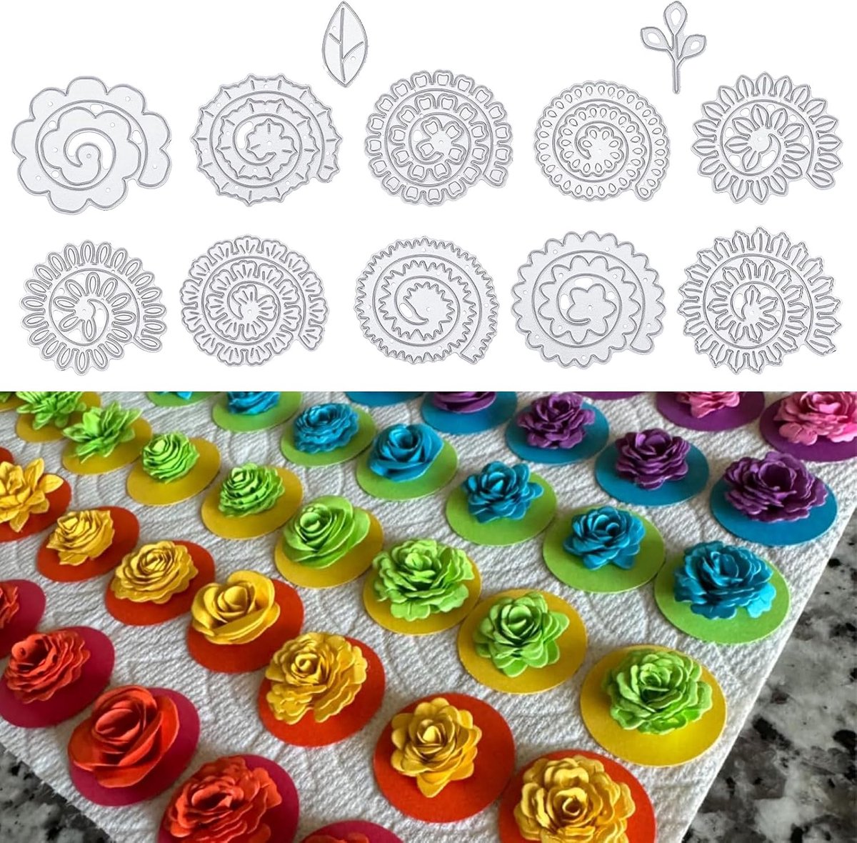 10 Stks 3D Spiraal Bloem Snijden Dies Gelegd Bloem Bladeren Embossing Sjabloon voor Scrapbooking Verjaardagskaart Maken Ambachten