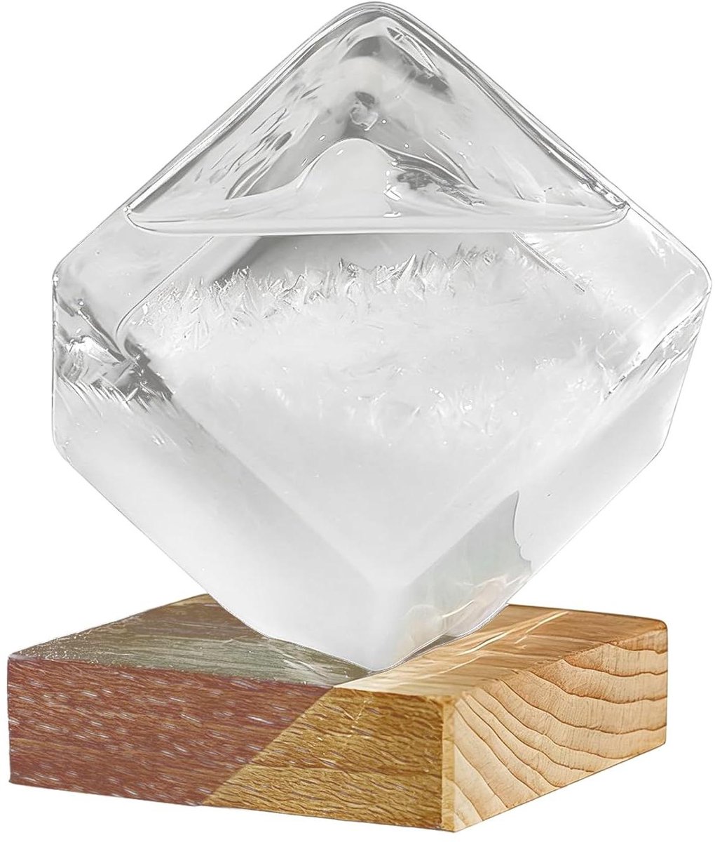 Weervoorspeller Stormglas - Weersvoorspeller Kubus - Weersvoorspelling Observeren - Kristallen Reactie - 11 x 11 x 14 cm - Meerkleurig