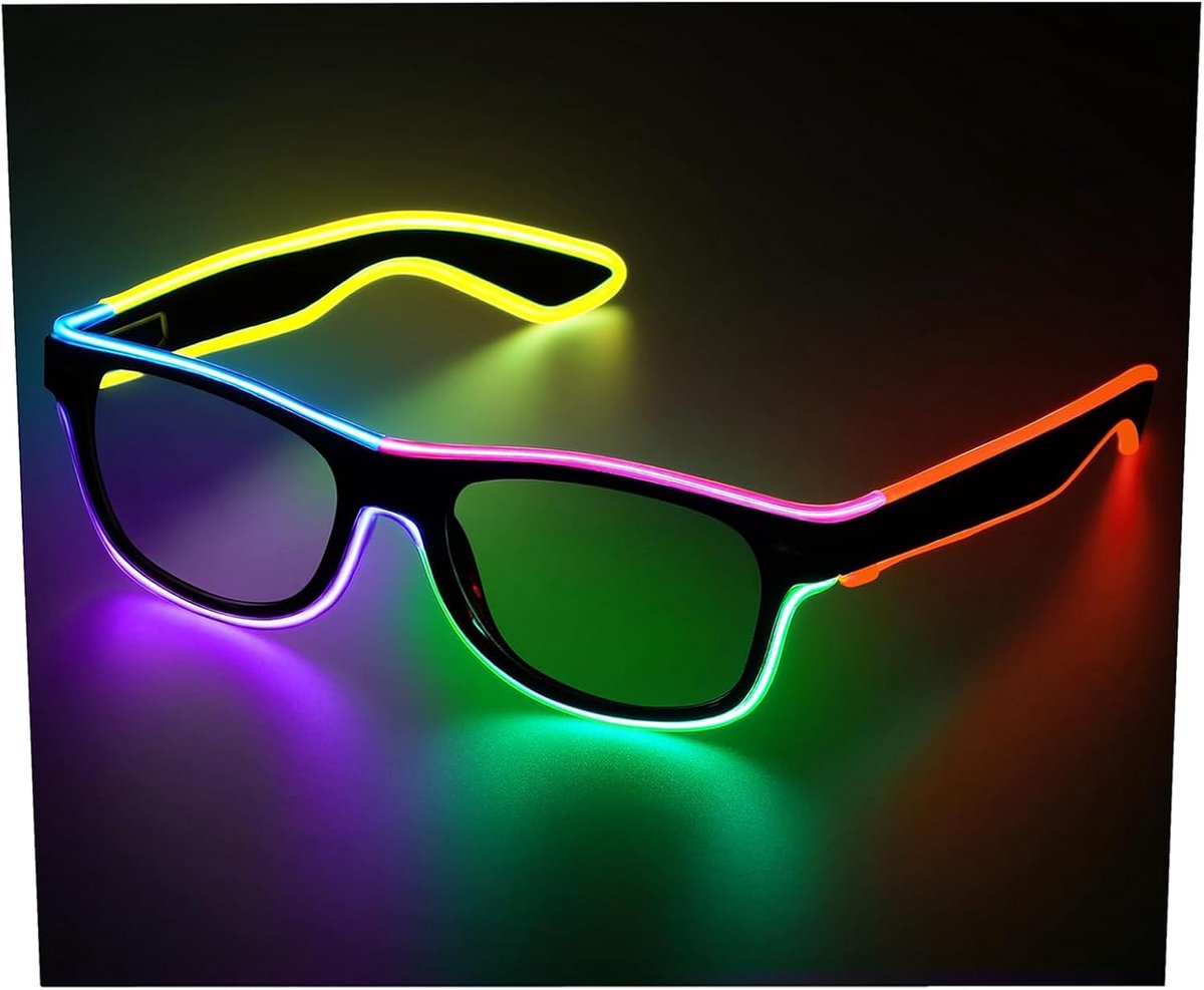 Led-bril, neonlicht, avondbril, knipperende neonzonnebril, neon, feestbril, led, lichtgevende glazen voor Halloween, carnaval, feesten, concert, club, cosplay