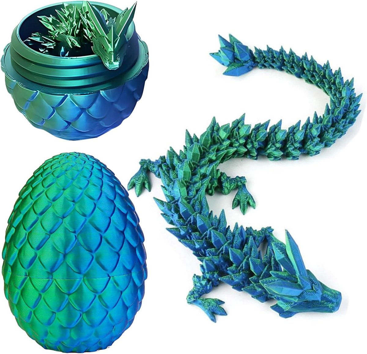 3D Gedrukt Drakenei met Draak Beweegbare Drakenfiguren voor Kerstmis Pasen Verjaardag Carnaval Volwassenen Kinderen Geschenken Speelgoed(Groen)