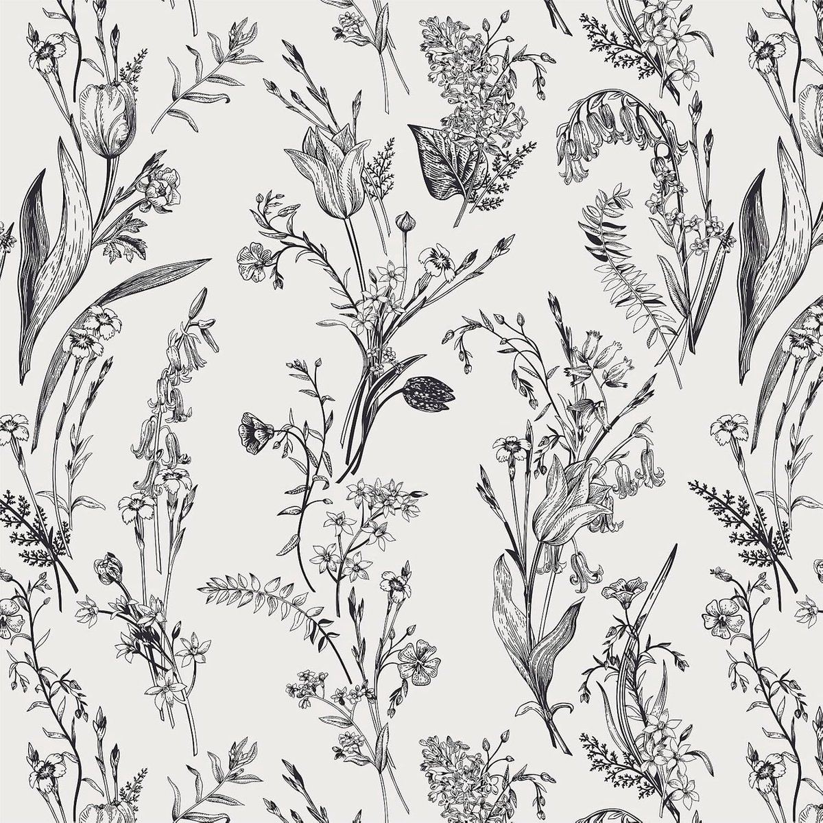 SnelShoppen - Zelfklevend Behang Bloemenbehang 41cm x 3m Wit Zwart Bladeren Bloemen Verwijderbare Zelfklevende Folie Waterdichte Vinyl Folie voor Meub