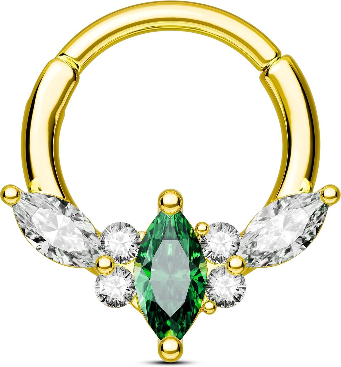 Septum piercing chirurgisch staal 316L daith piercing sieraden 16G smaragd helder CZ zilver goud helix ring goud zilver kraakbeen oorpiercing septum clicker 8 10mm voor vrouwen
