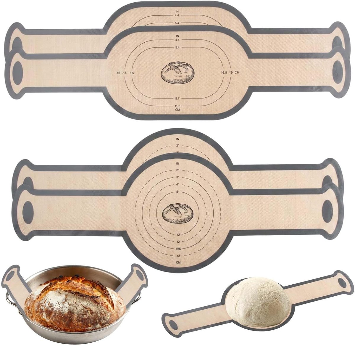 bakmat voor Dutch Oven, herbruikbare broodbakmat met extra lange handgrepen, anti-aanbak, hittebestendig, voor broodpot en oven, vaatwasmachinebestendig