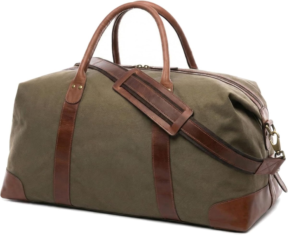 SnelShoppen - XL Reistas Echte Leer - Sporttas Groot Lennox - Weekendtas Handbagage met Schouderriem - Leren Tas voor Vrouwen en Mannen Handgemaakt Ol