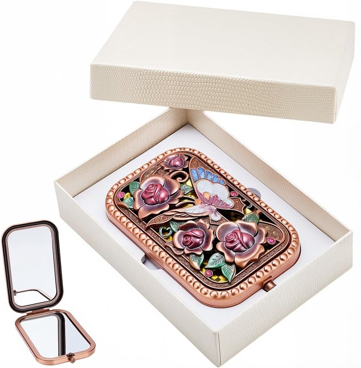Make-up spiegel compact - vintage opvouwbare spiegel - dubbele zijde met normale en vergrotende spiegel - SnelShoppen