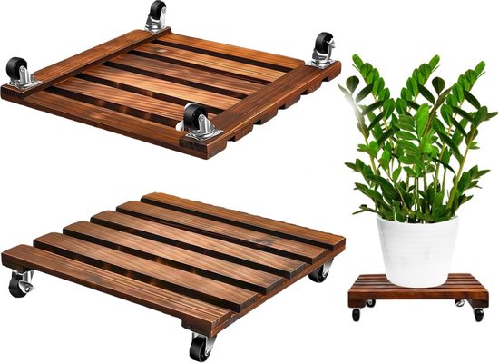 Plantrollers 2 stuks - Houten coaster met 360° wielen - Voor binnen en buiten - Eenvoudig verplaatsen van planten - SnelShoppen