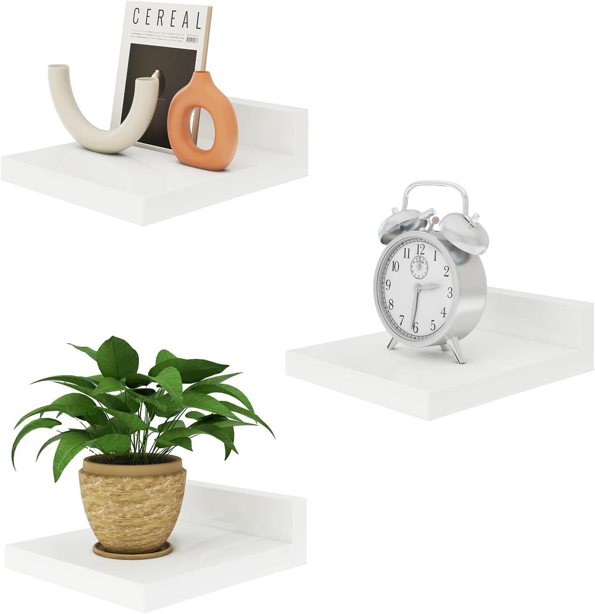 Wandplank set van 3 - Houten zwevende planken - Wit - Ideaal voor extra opbergruimte - SnelShoppen