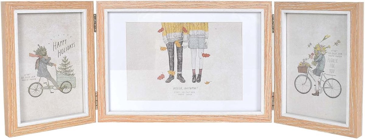 SnelShoppen - Set van 3 Vouwbare Houten Fotolijsten 10 x 15 cm en 13 x 18 cm - Drievoudige Fotolijst voor Herinneringen - Elegant Hout met Stevige Voe