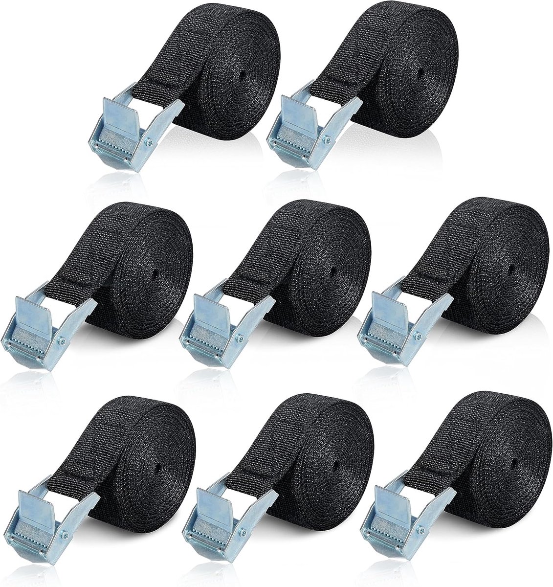 SnelShoppen - Tie Down Straps Kort 2 m - Set van 8 Verstelbare Lashing Straps voor Fiets - Zwart - Sterke Bevestigingsriemen met Klem voor Auto, Motor