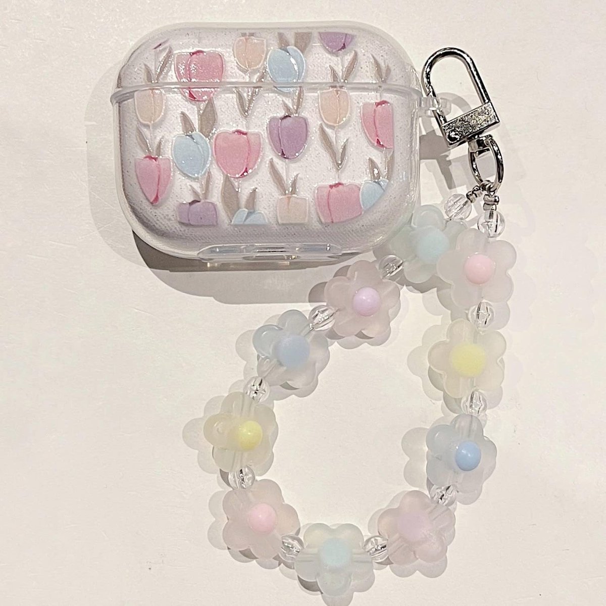 SnelShoppen - Transparante Beschermcase voor Airpods Pro 2 met Haak en LED Zichtbaar, Draadloos Opladen Ondersteund, Hoge Kwaliteit PVC, Tulpen Print
