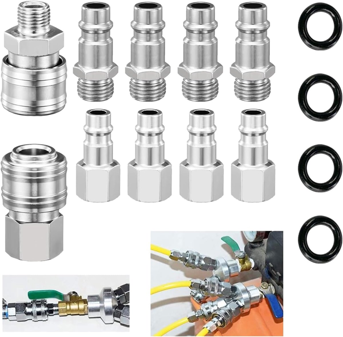 10 Stuks Persluchtkoppeling met Luchtdichte Ring - 1/4 Inch BSP Snelkoppeling voor Pneumatische Verbindingen