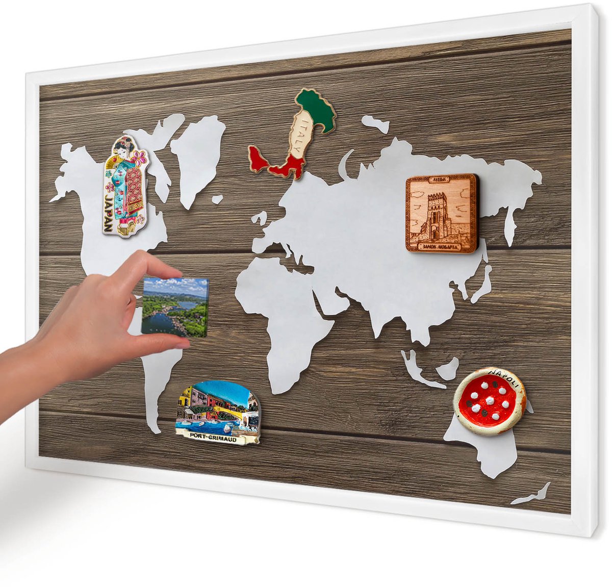 Artprintcave Bruin Magneetbord mit Witte Lijst - 60x40 cm - Houten Kaart Notitiebord - Minimalist Magneetbord Voor Foto's - Kaarten