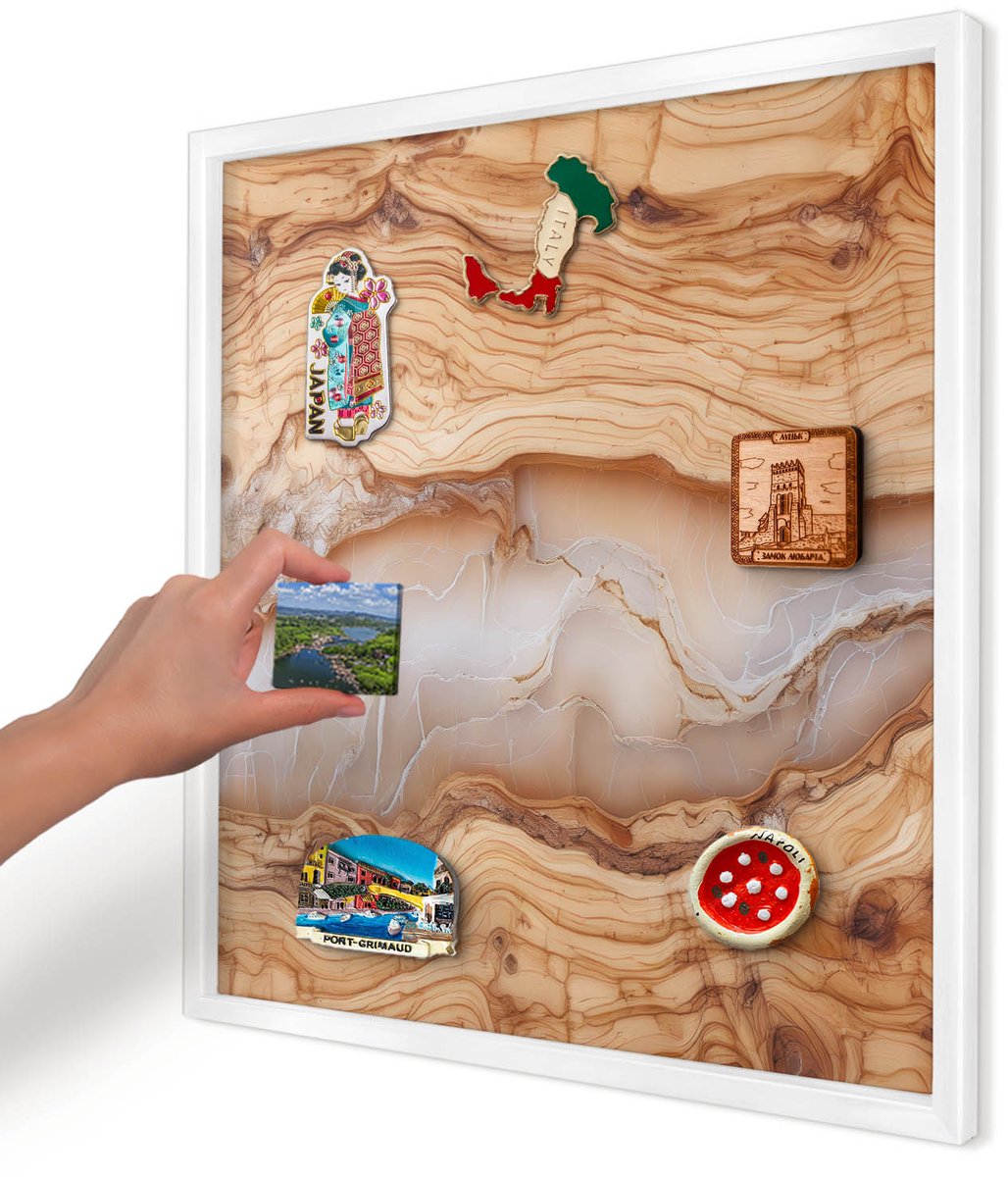 Artprintcave Bruin Magneetbord mit Witte Lijst - 50x50 cm - Houten Elegantie Magneetbord Voor Foto's - Rustiek Notitiebord - Texturen