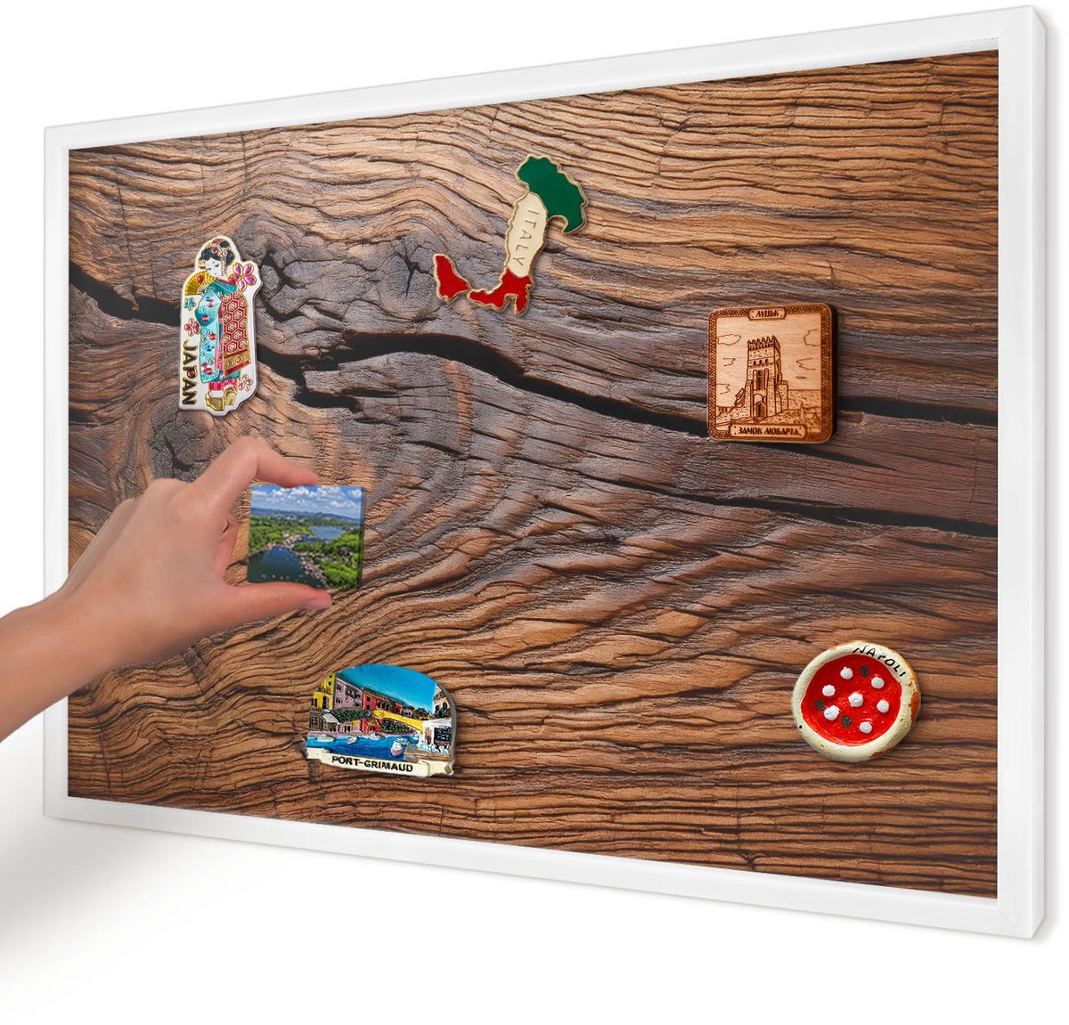Artprintcave Bruin Magneetbord mit Witte Lijst - 60x40 cm - Houtstructuur Magnetische Organizer - Rustiek Wandbord Magnetisch - Texturen