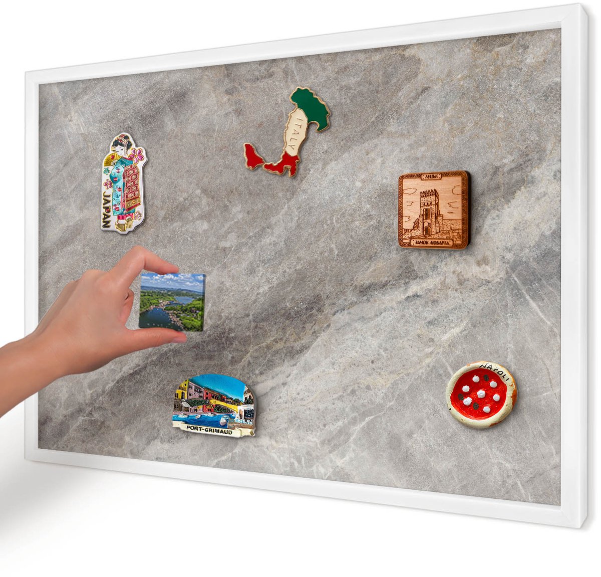 Artprintcave Grijs Magneetbord mit Witte Lijst - 60x40 cm - Steenstructuur Magneetbord Voor Keuken - Minimalist Notitiebord - Texturen