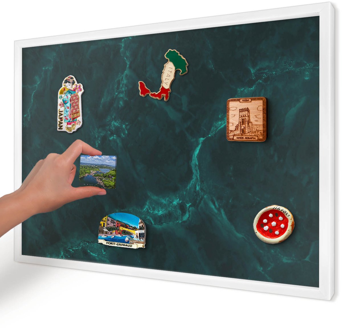 Artprintcave Groente Magneetbord mit Witte Lijst - 60x40 cm - Groene Diepte Memobord Keuken - Abstract Wandbord Magnetisch - Texturen