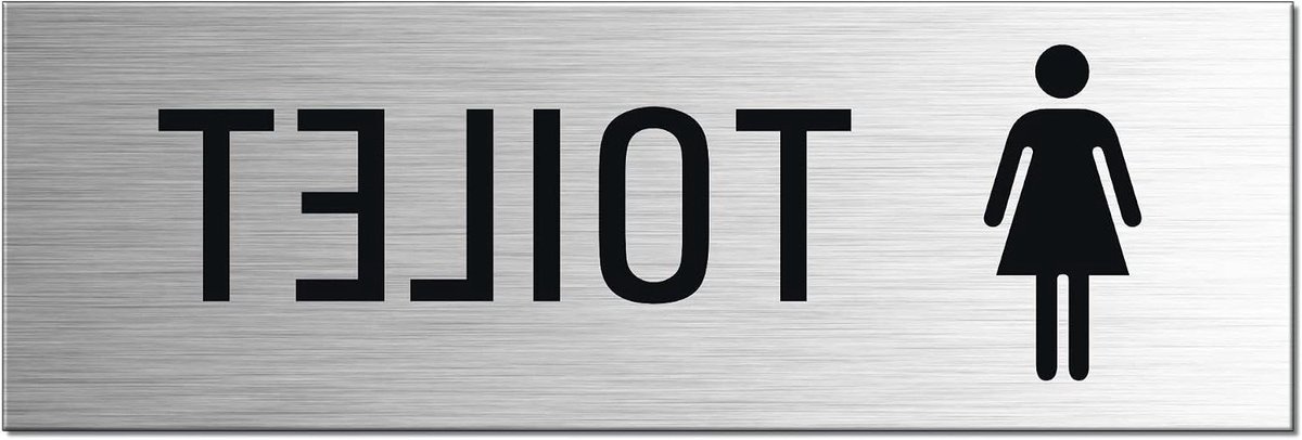 Toilet Bord Vrouwen - Deurbord Aluminium - Aangeven Toiletten - Zelfklevend - 240 x 80 mm - Zilver