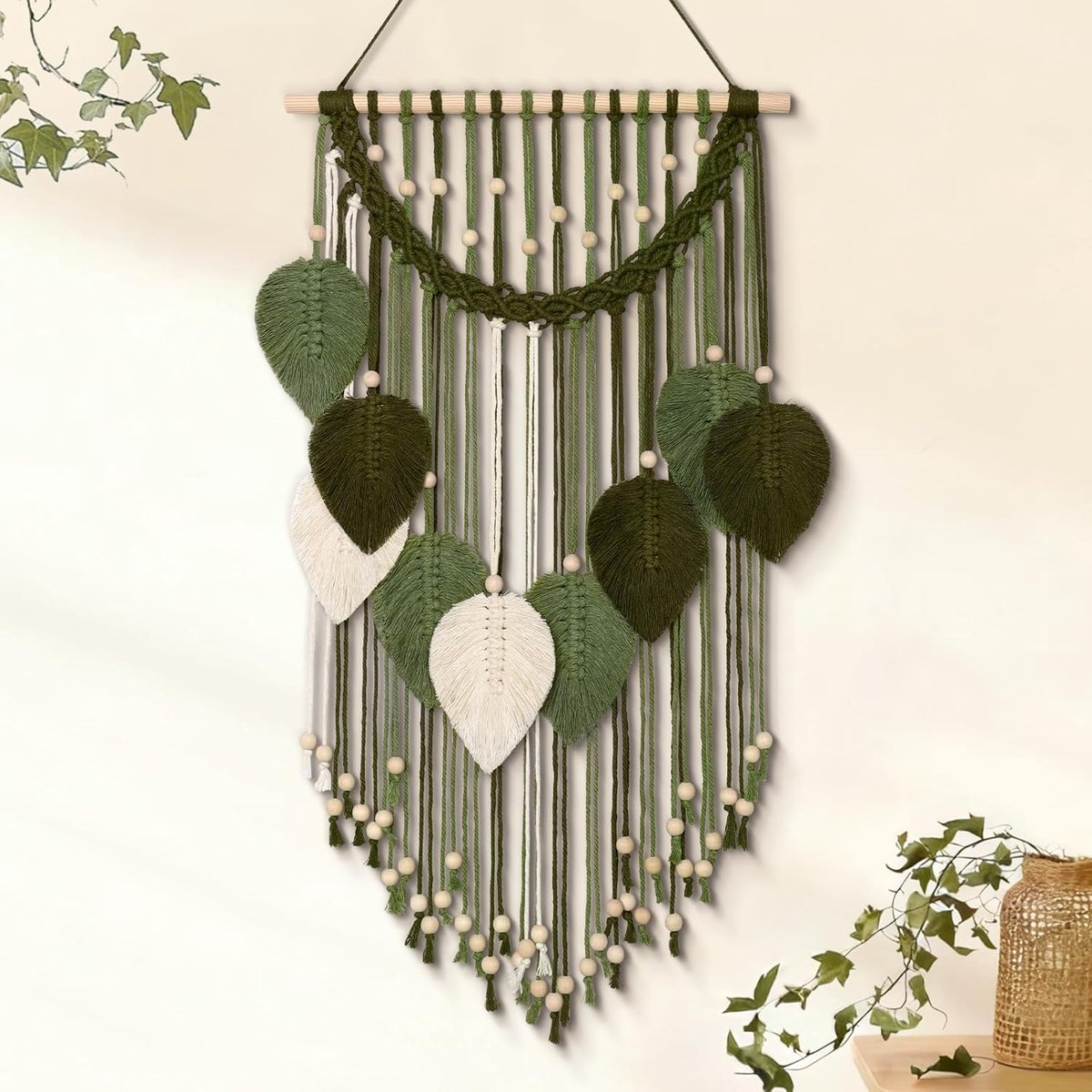 Weldomcor Macrame Wall Hanger Boho Leaf Woven Carpet, Bohemian Chic Home Decor Modern Handmade Leaves Feather Wall Art - ShopVlot