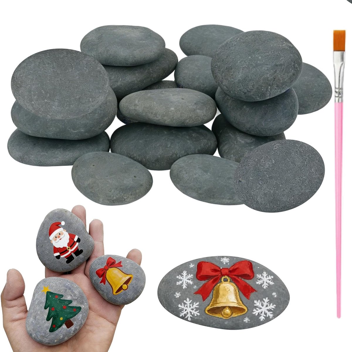 SnelShoppen - 18 Stuks Grijze Platte Stenen voor Schilderen, 3-8 cm Glad, Creatief Schilderen voor Volwassenen, Decoratieve Natuurlijke Stenen voor DI
