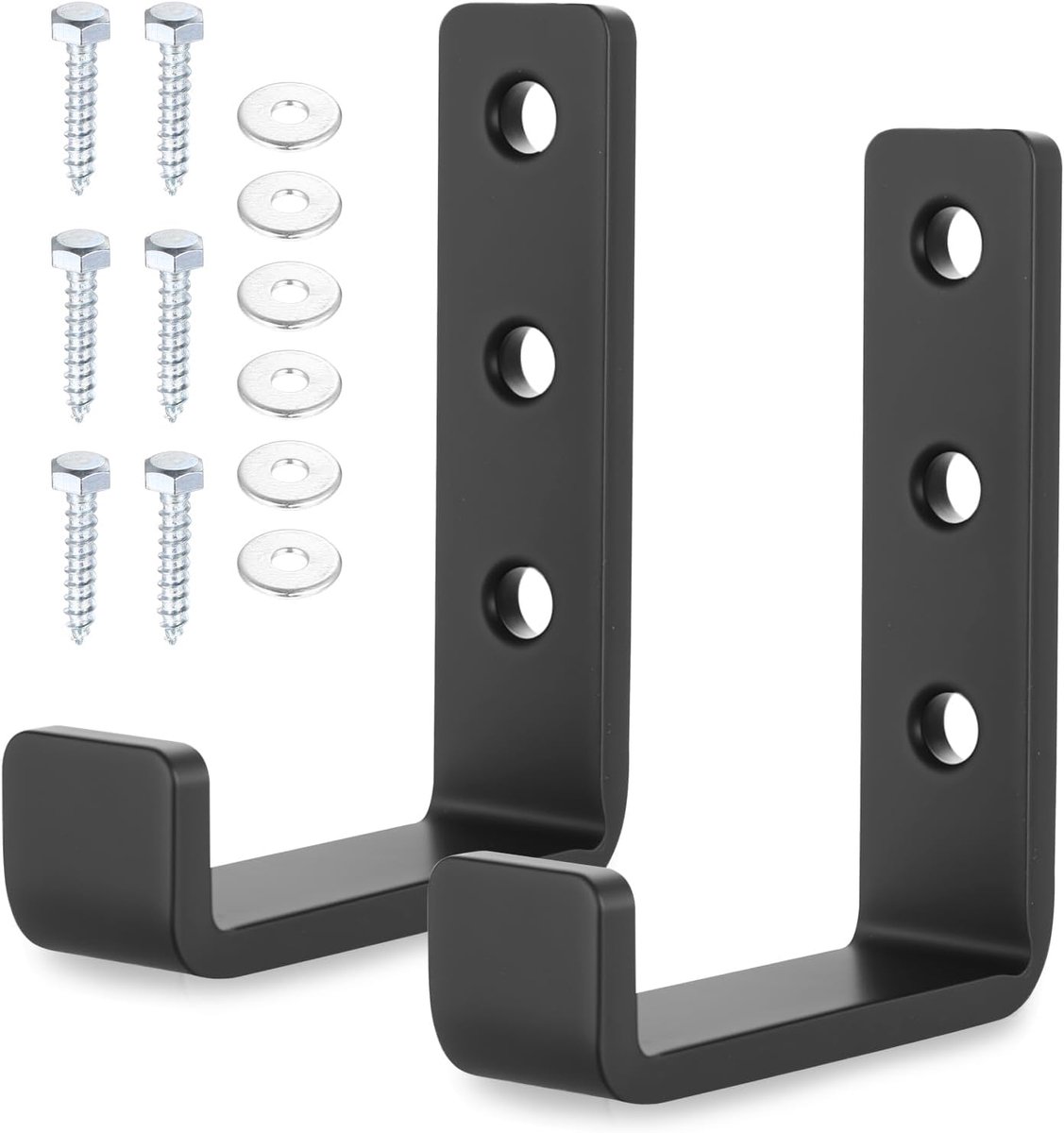 SnelShoppen - 2 Stuks Zware Wandhaken voor Garages, J Vorm Haken, Scherpe Wandbevestiging voor Tuin, Gereedschap, Home en Kleding, Zwart, Roestvrij, D