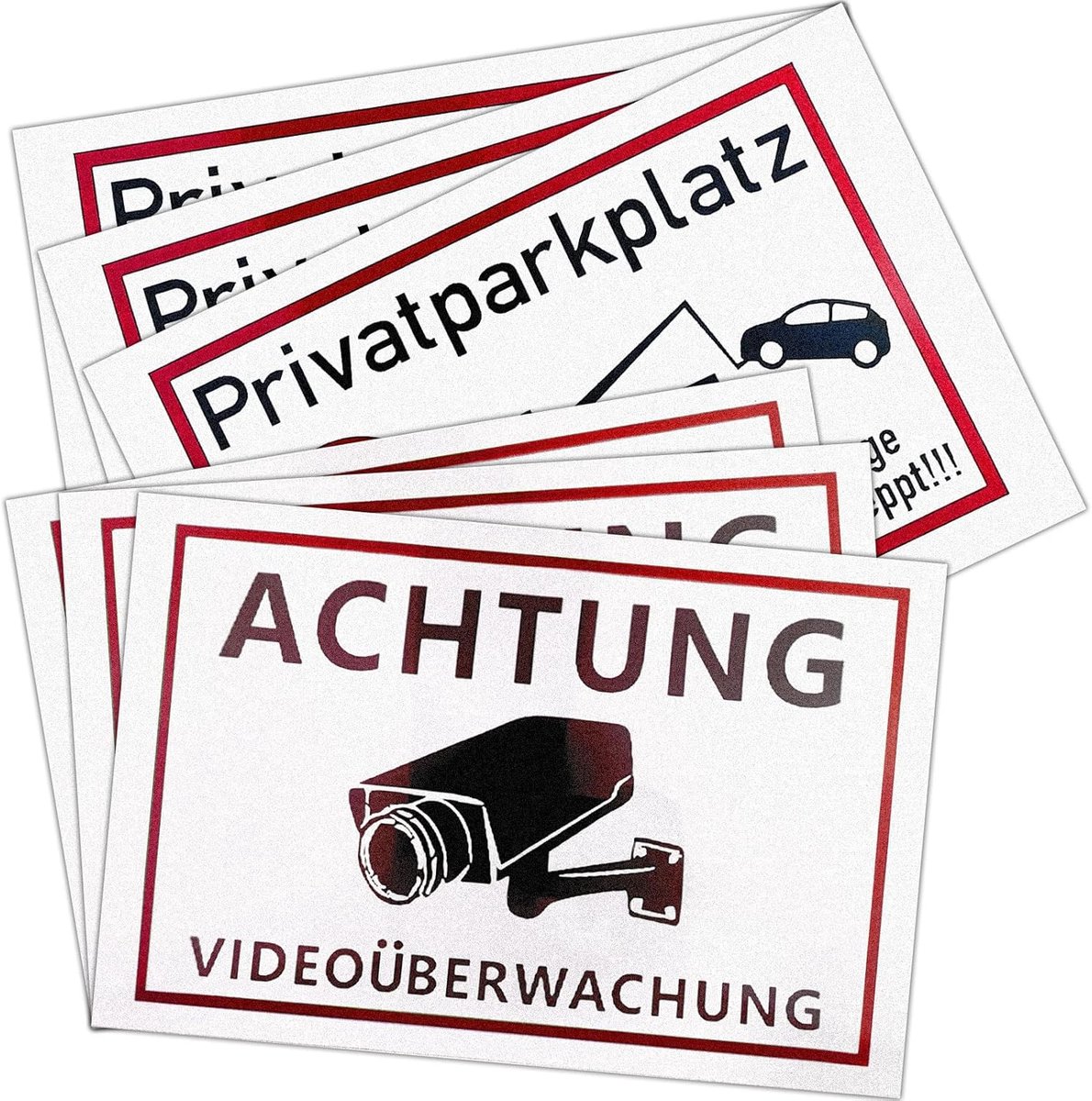 SnelShoppen - Set van 6 Aluminium Waarschuwingsborden, 3 Video Surveillance Borden, 3 Parkeerborden, 20 x 30 cm, Duurzaam en Weerbestendig voor Tuin,