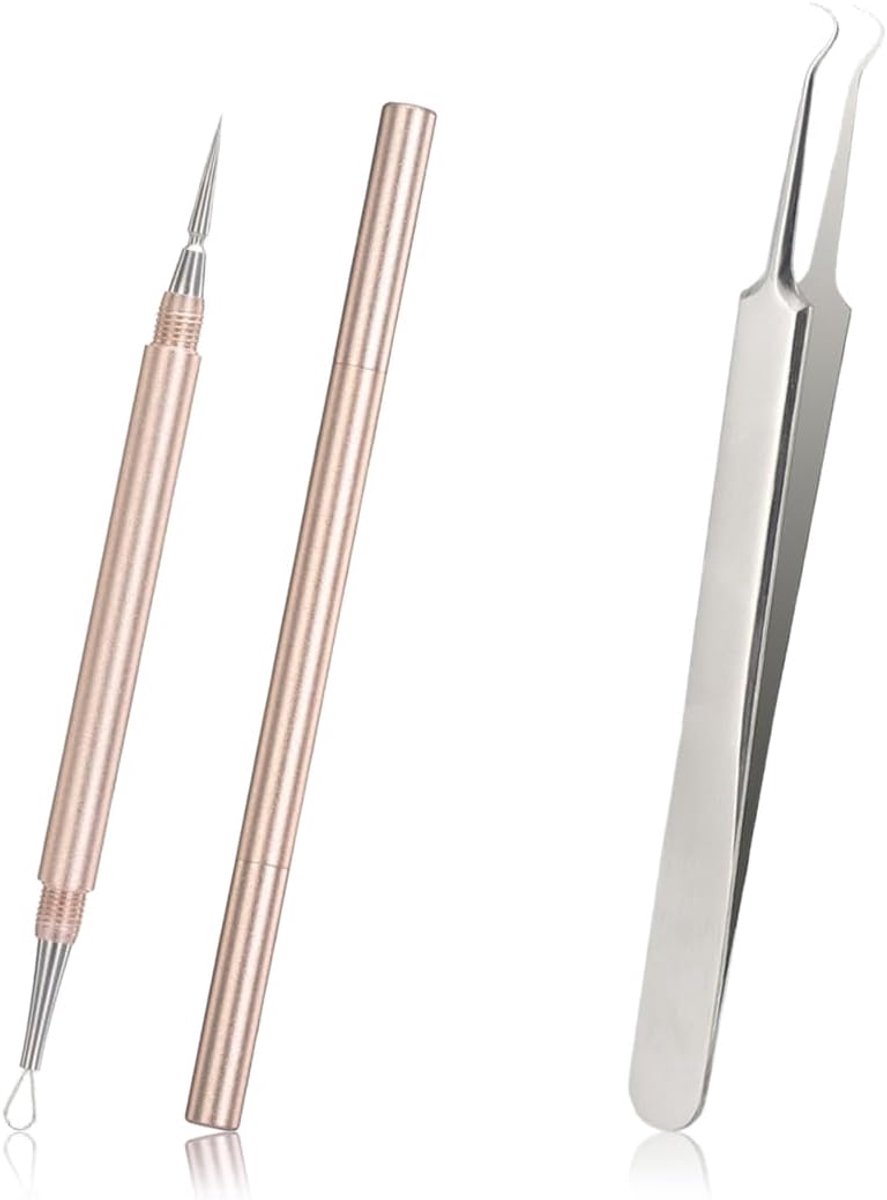 SnelShoppen - 2pcs RVS Lancet Naalden Acne Pimple Verwijder Tool Comedone Pinch Zwartehead Verwijderaar met 128° Bocht Pincet - Perfect voor Huidverzo