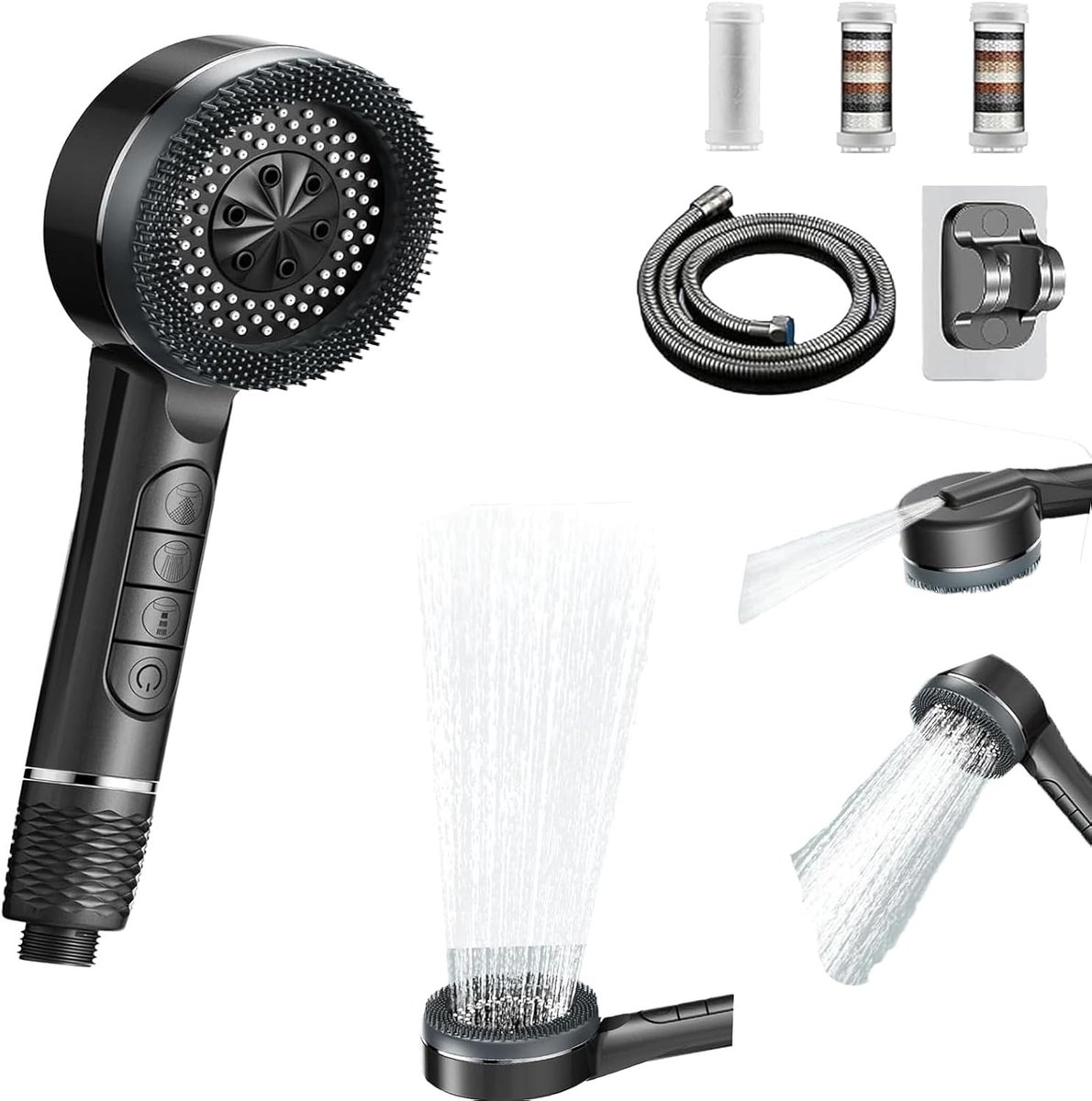 SnelShoppen - Douchekop Set met Filter en Slang 1.5M, 4 Jet Types Hoge Druk Handdouche en Massagefunctie voor Badkamer, Waterbesparend Tegen Restchlor