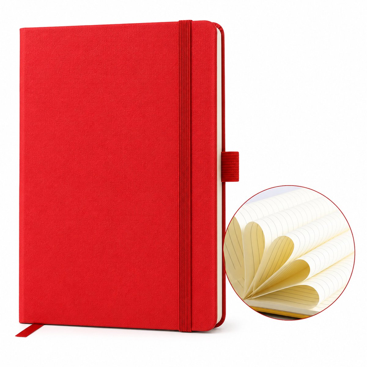 Bobypet - Classic A5 Notitieboek met Hardcover - Luxe Gelinieerd Schrijfboek met 160 Pagina’s - Premium Dagboek met Elastieksluiting voor Kantoor, School en Thuis - rood