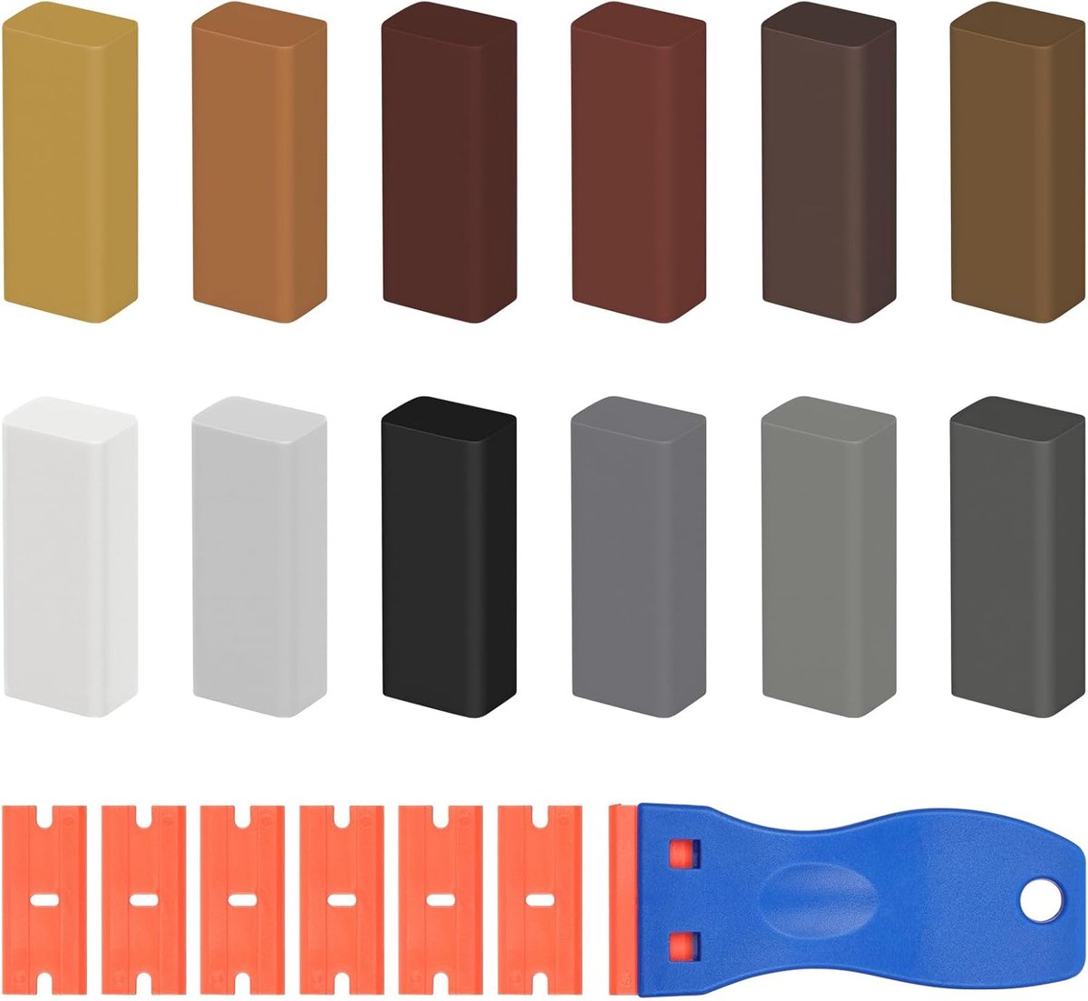 Laminaatvloer reparatieset 19 delig - Houten vloer herstelkit - Inclusief 12 gekleurde wasblokjes - SnelShoppen
