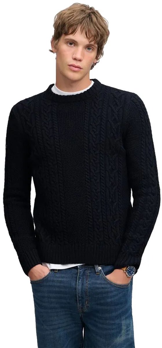 Superdry Jacob Cable Knit Trui Heren Sweaters Marineblauw