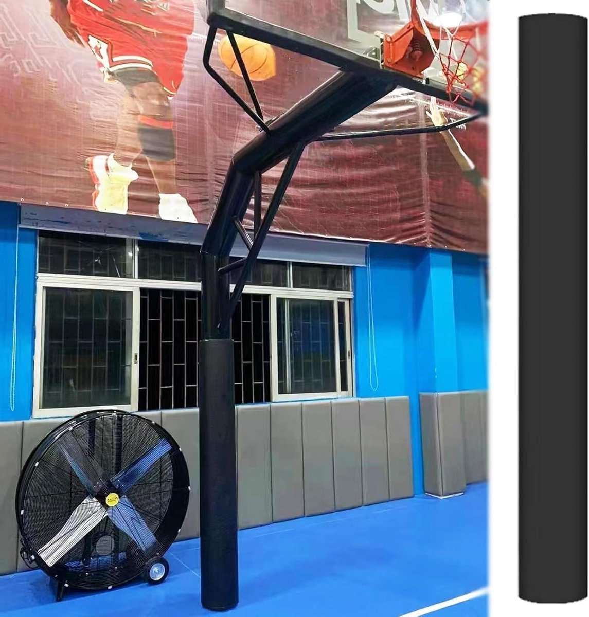 Basketbalpaal Beschermer - Paalkussen Paalmat - Sport Veiligheid - Schokabsorberende Kern - 183 cm Hoog - Zwart