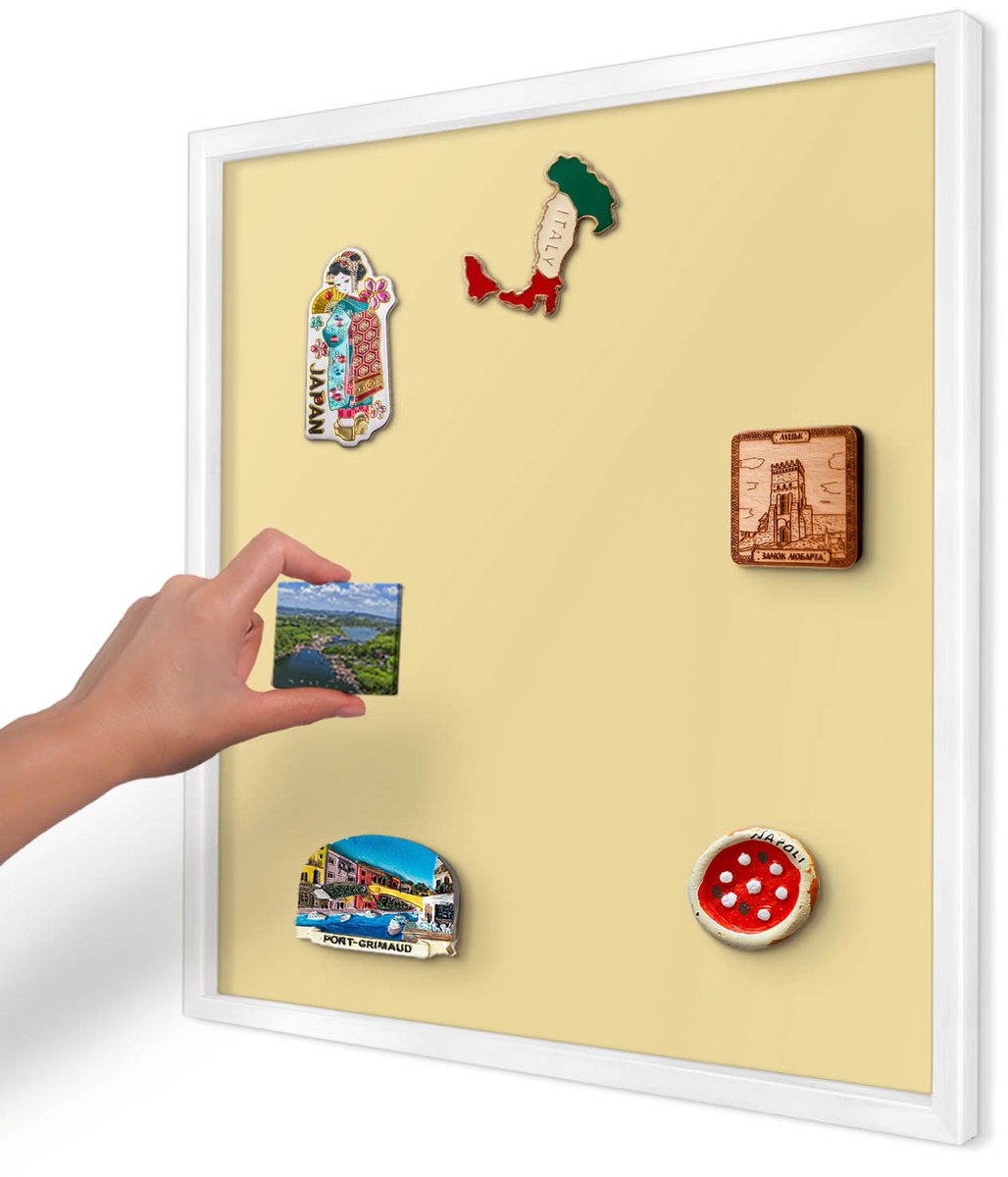 Artprintcave Romig Magneetbord mit Witte Lijst - 50x50 cm - Crèmegeel Magnetische Organizer - Minimalist Magneetbord Voor Keuken - Achtergronden En Patronen