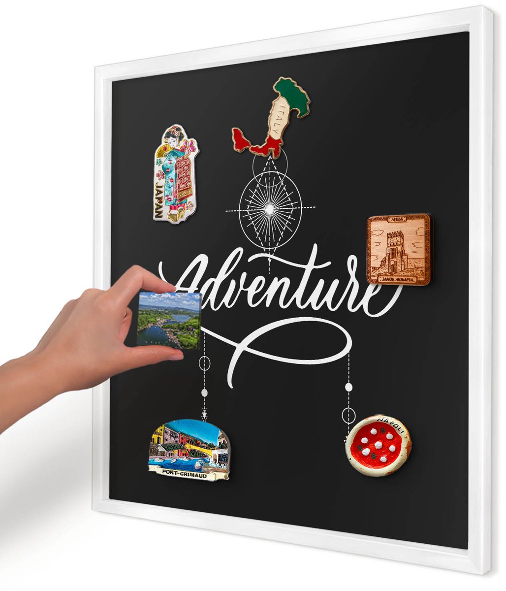 Artprintcave Zwart Magneetbord mit Witte Lijst - 50x50 cm - Reisinspiratie Bord Voor Magneten - Minimalist Notitiebord - Teksten