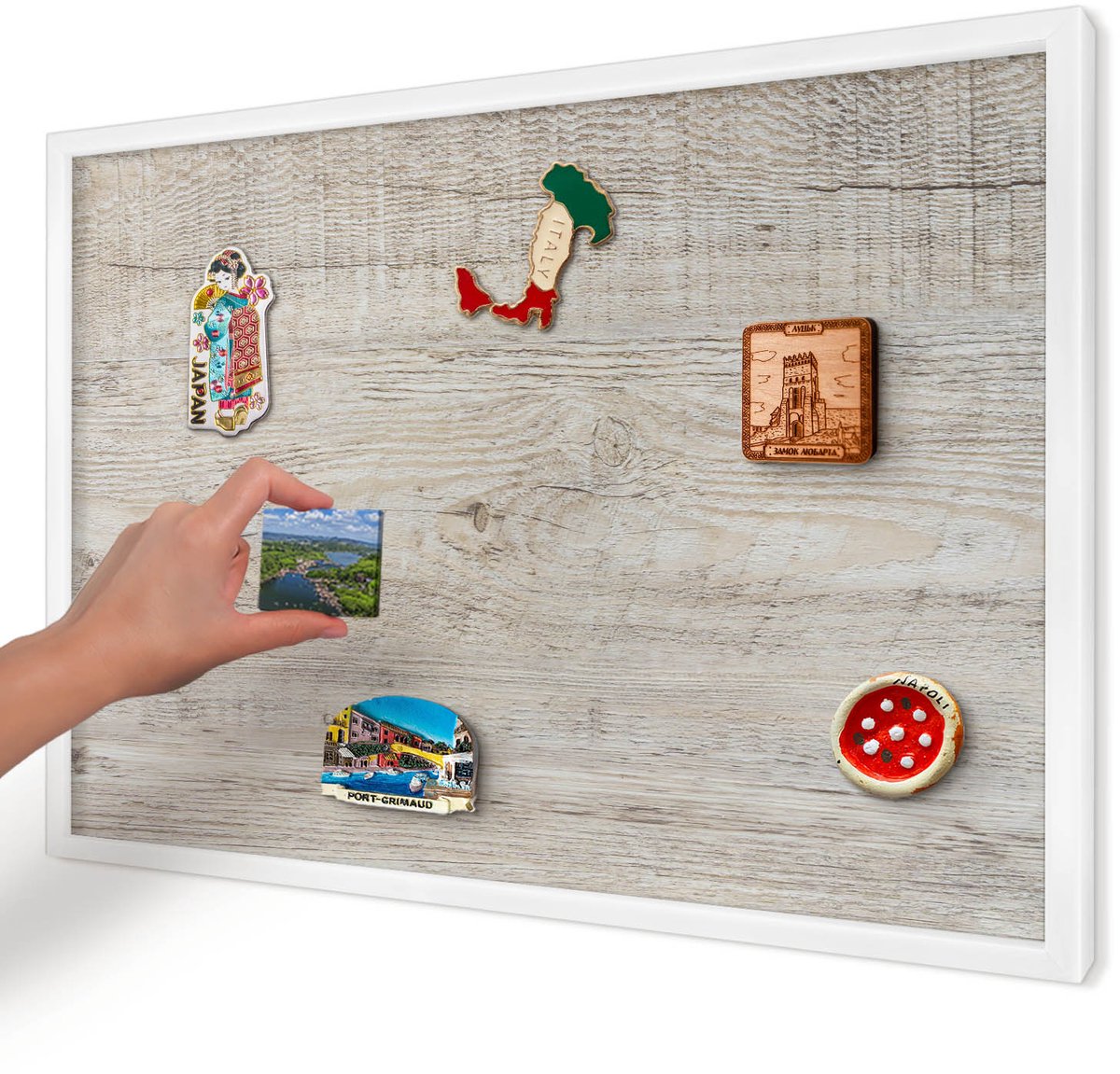 Artprintcave Beige Magneetbord mit Witte Lijst - 60x40 cm - Houtstructuur Wandbord Magnetisch - Scandinavisch Magneetbord Voor Keuken - Texturen