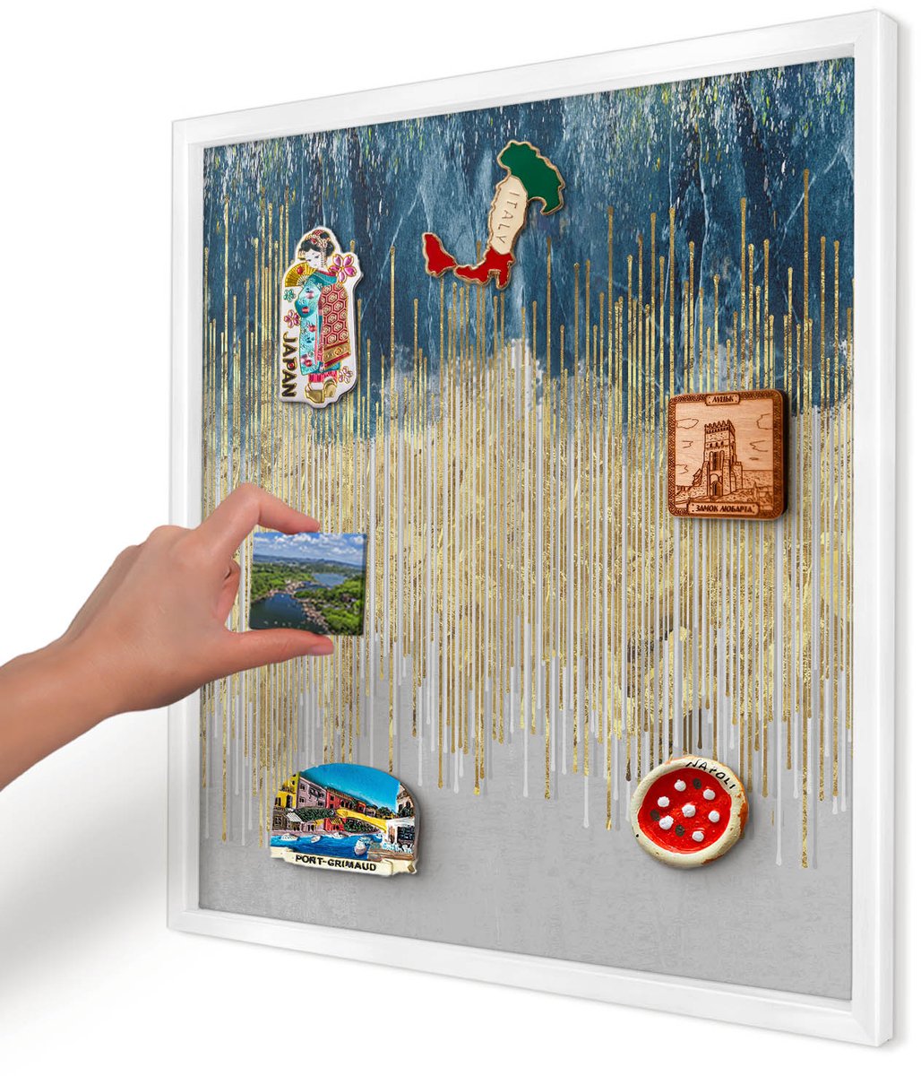 Artprintcave Marine Magneetbord mit Witte Lijst - 50x50 cm - Abstracte Bos Bord Voor Magneten - Abstract Memobord Keuken - Abstractie