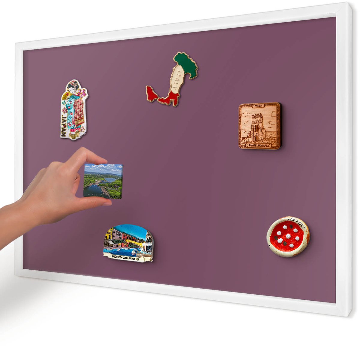 Artprintcave Bordeaux Magneetbord mit Witte Lijst - 60x40 cm - Paarse Kleur Bord Voor Magneten - Minimalist Notitiebord - Achtergronden En Patronen