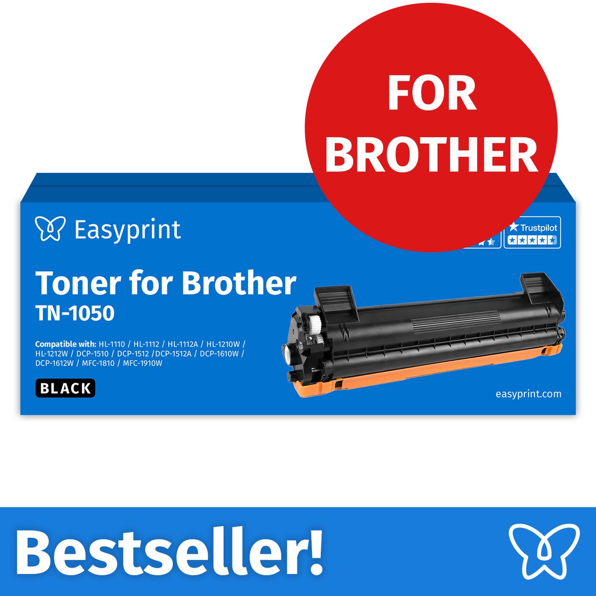 NIEUW: Easyprint Toner voor Brother TN1050, compatibel met Brother DCP 1510, HL 1110, MFC 1810, e.d., 1 stuk