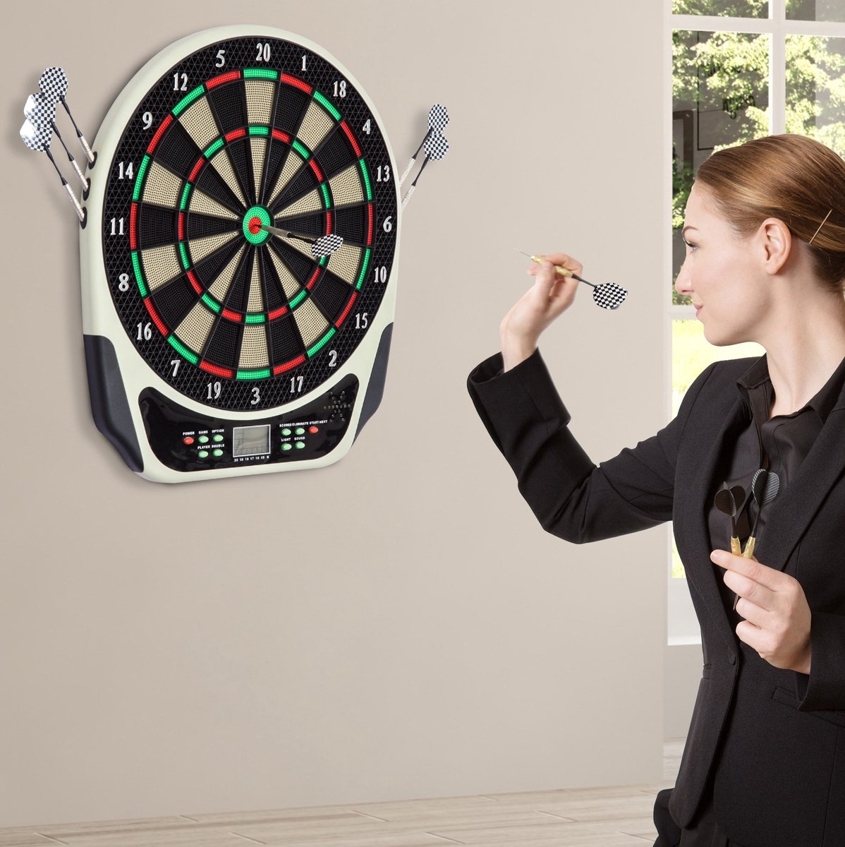 COVREO Elektronisch dartbord 44x50 cm zwart, LCD-display voor 8 spelers