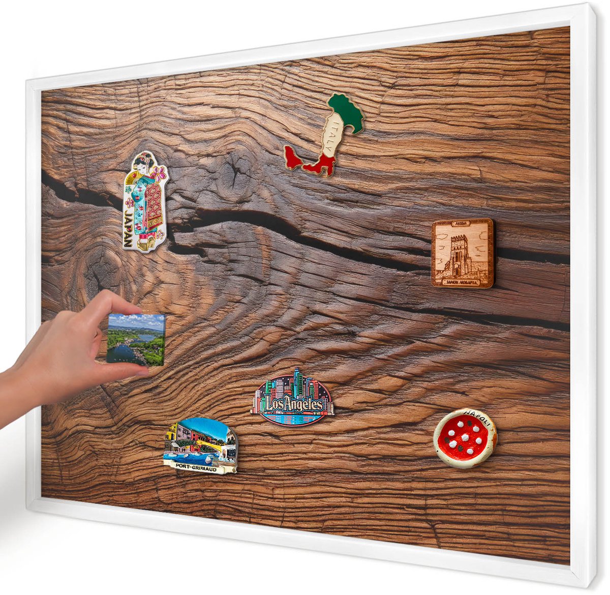 Artprintcave Bruin Magneetbord mit Witte Lijst - 70x50 cm - Houtstructuur Magneetbord Voor Keuken - Rustiek Bord Voor Magneten - Texturen