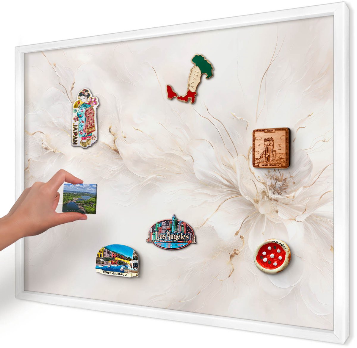 Artprintcave Romig Magneetbord mit Witte Lijst - 70x50 cm - Bloemige Elegantie Magnetisch Bord Voor Magneten - Schilderachtig Magneetbord Voor Keuken - Bloemen En Planten