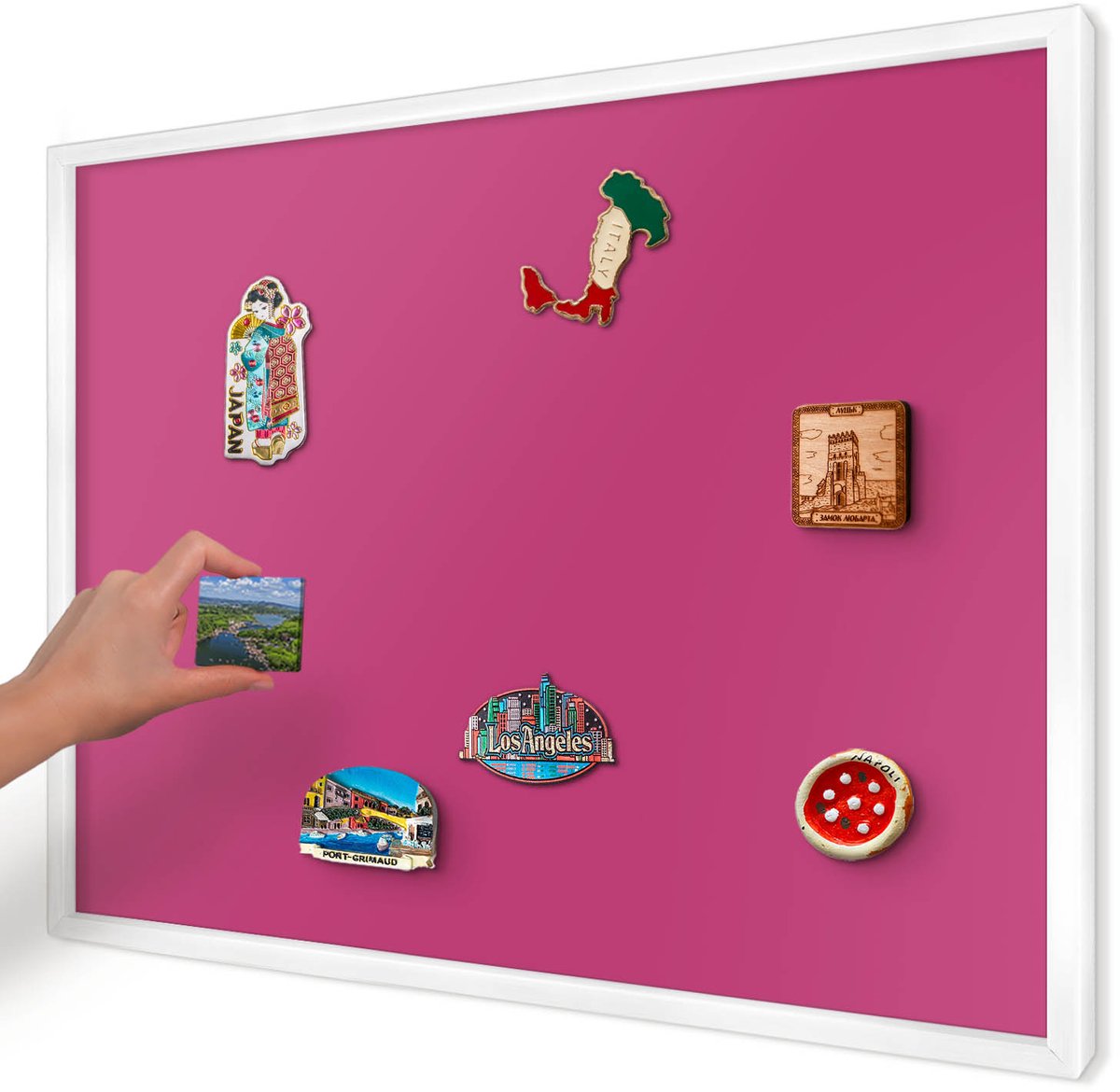 Artprintcave Roze Magneetbord mit Witte Lijst - 70x50 cm - Intens Roze Magnetische Organizer - Minimalist Notitiebord - Achtergronden En Patronen