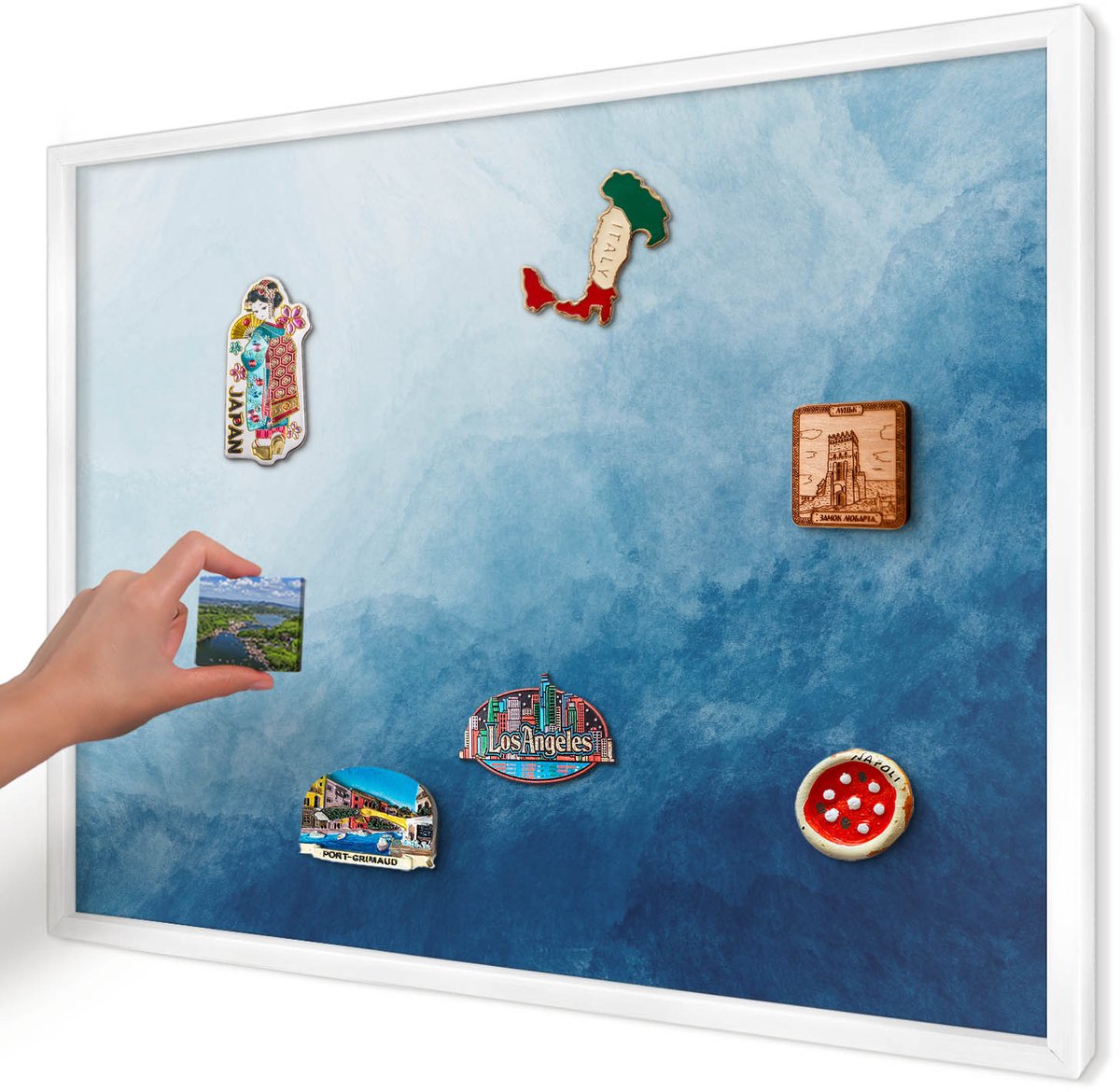 Artprintcave Blauw Magneetbord mit Witte Lijst - 70x50 cm - Blauwe Abstracties Wandbord Magnetisch - Abstract Magneetbord Voor Foto's - Abstractie