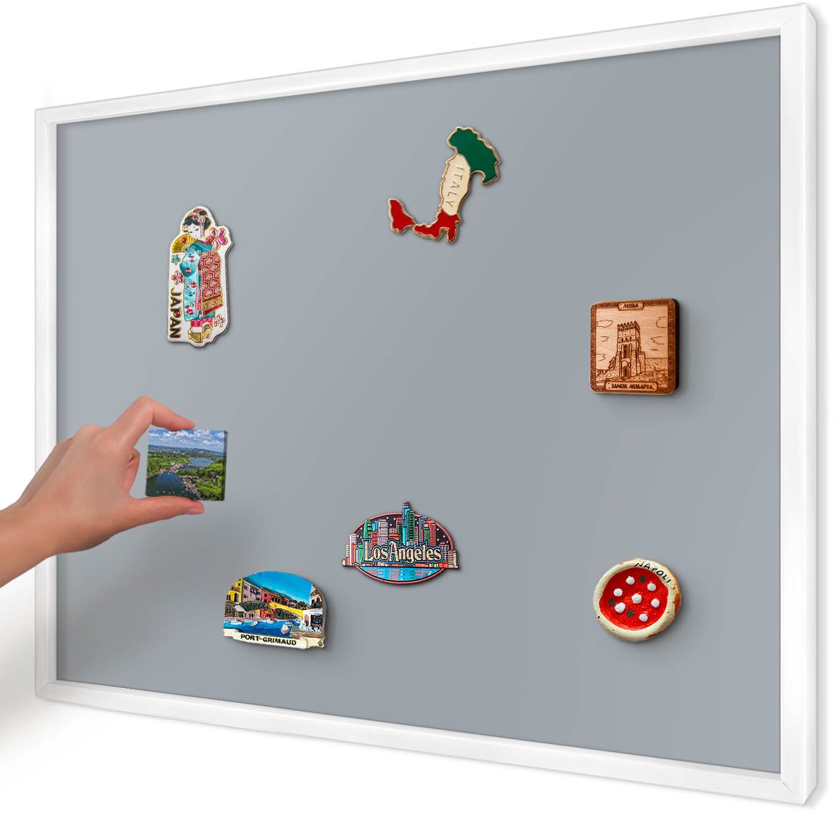 Artprintcave Grijs Magneetbord mit Witte Lijst - 70x50 cm - Delicaat Grijs Bord Voor Magneten - Minimalist Magnetisch Bord Voor Magneten - Achtergronden En Patronen