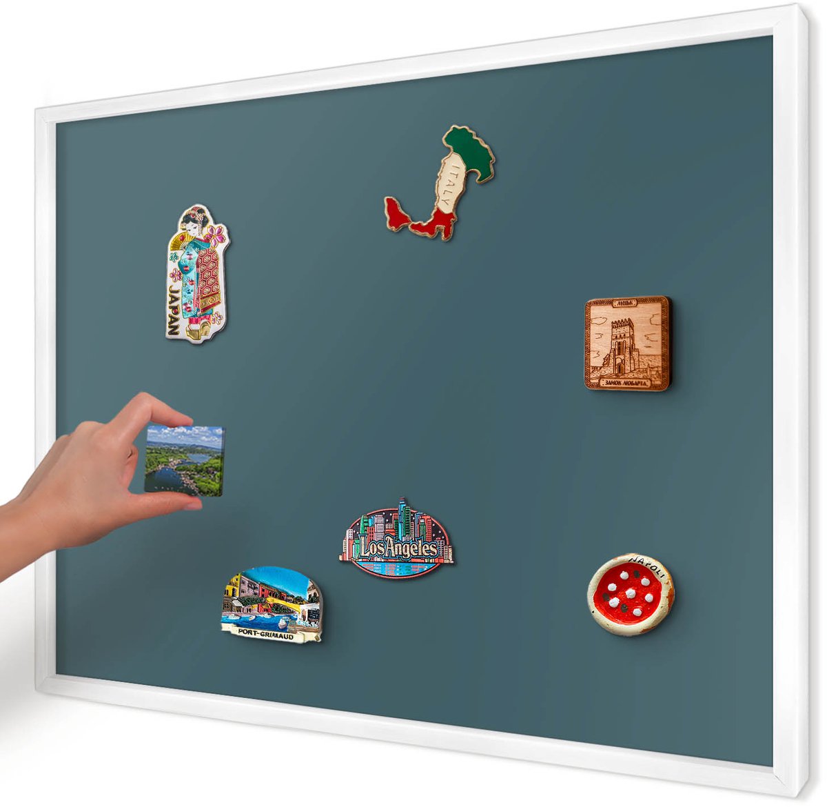 Artprintcave Turkoois Magneetbord mit Witte Lijst - 70x50 cm - Donker Turkoois Magneetbord Voor Keuken - Minimalist Magneetbord Voor Foto's - Achtergronden En Patronen