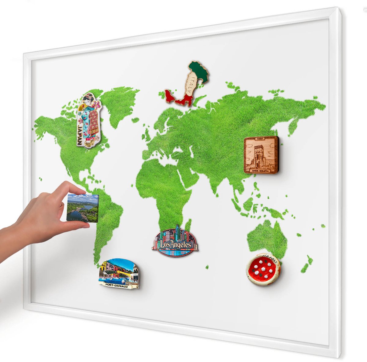 Artprintcave Groente Magneetbord mit Witte Lijst - 80x60 cm - Groene Kaart Magneet Bord mit Frame - Minimalist Bord Voor Magneten - Kaarten