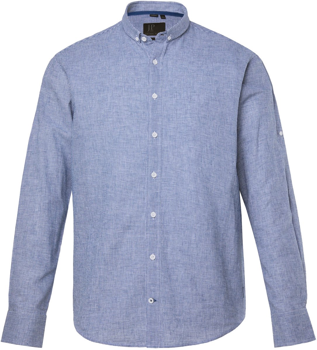 JP 1880 - Heren - Geruit overhemd klederdracht lange mouwen linnenmix modern fit - Navy blauw - Maat 6XL