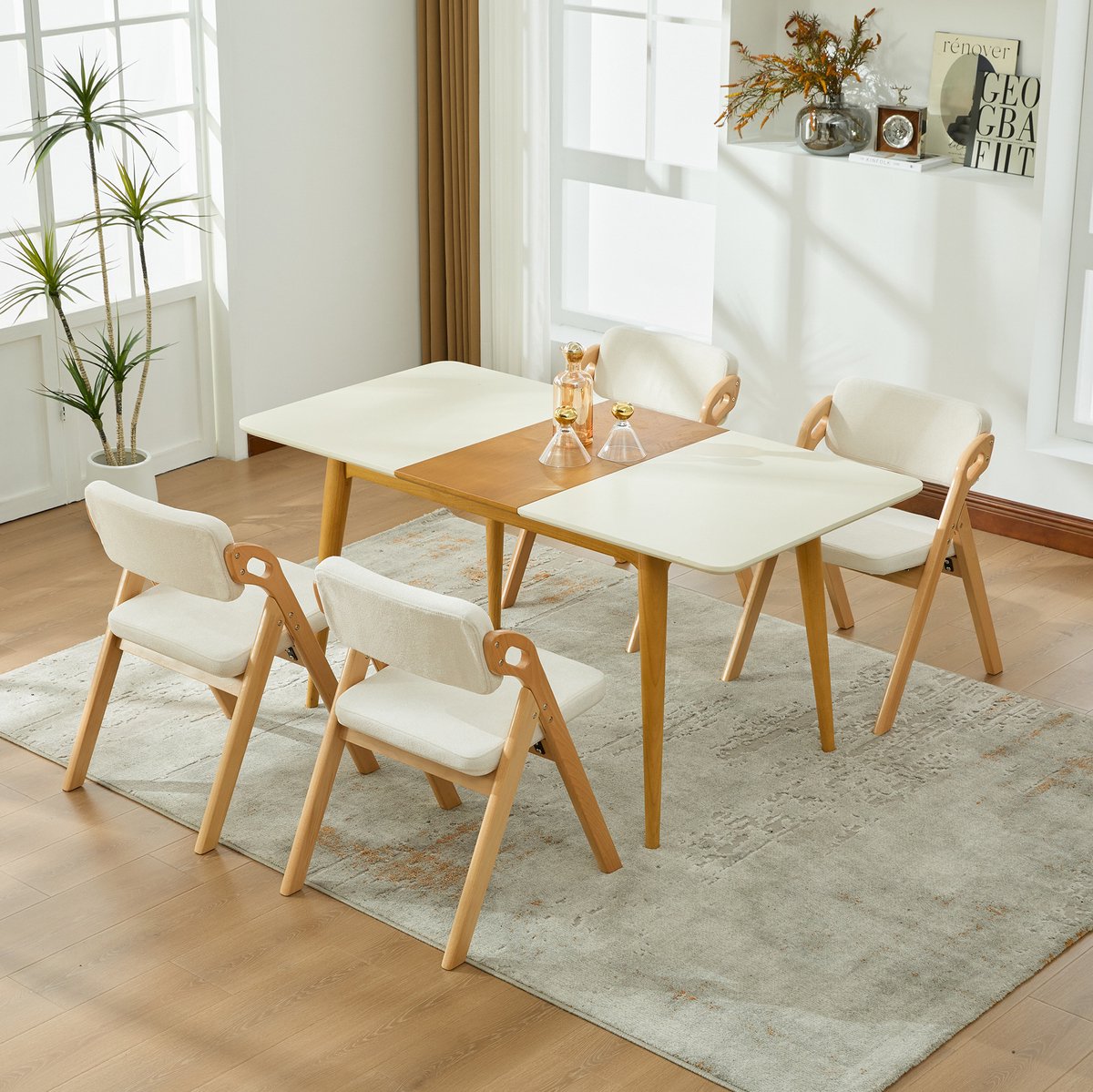 MIVRAY Eetkamerstoel Set Van 4 - Opvouwbare Beige Stoelen Met Gewatteerde Zitting - Voor Eetkamer, Keuken, Bureau En Evenementen - Beukenhout - Beige