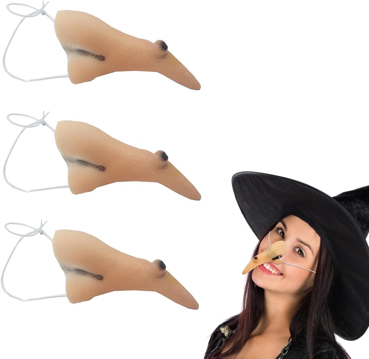 Halloween Kostuum met Lange Neus en Verstelbare Elastische Band voor Make-up, Carnavalsfeesten en Themapartijen